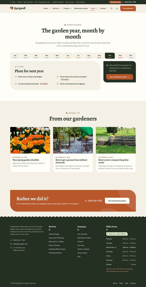 Garden calendar page