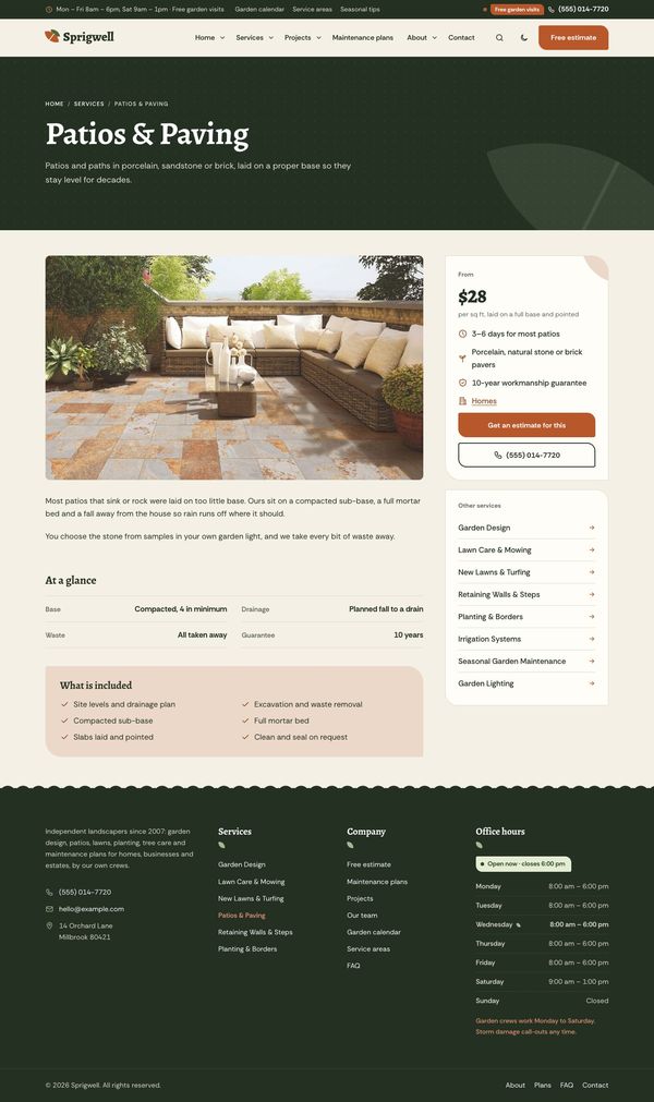 Single service page