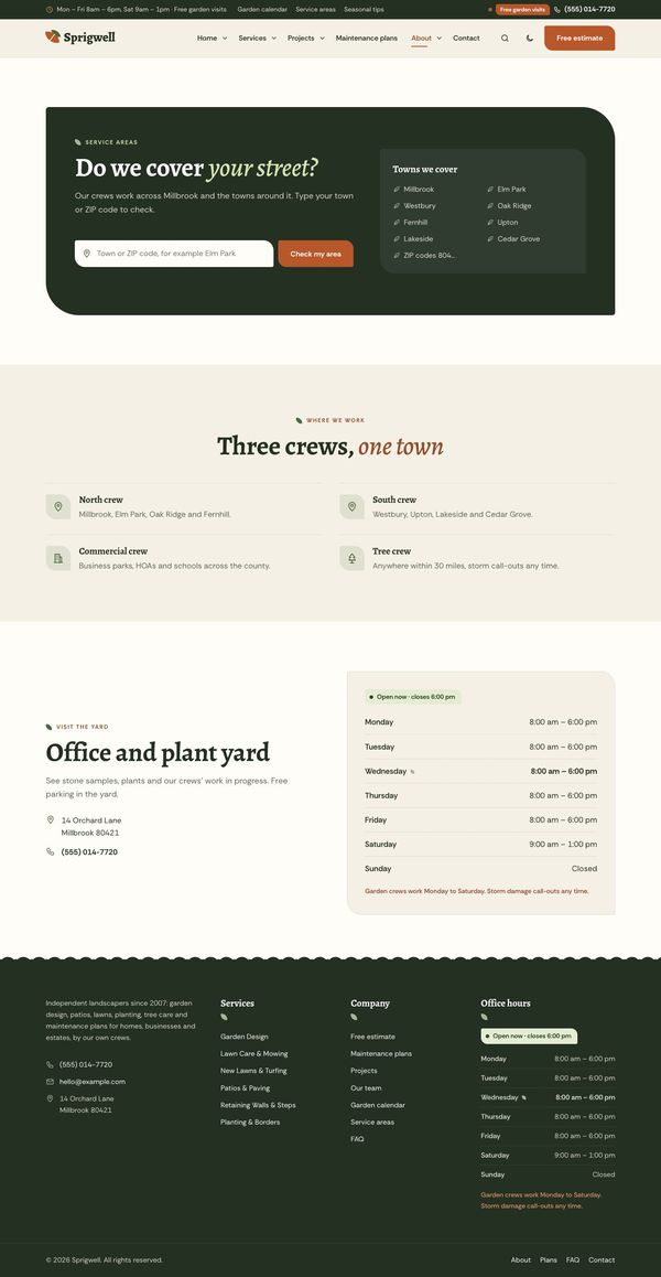 Service areas page