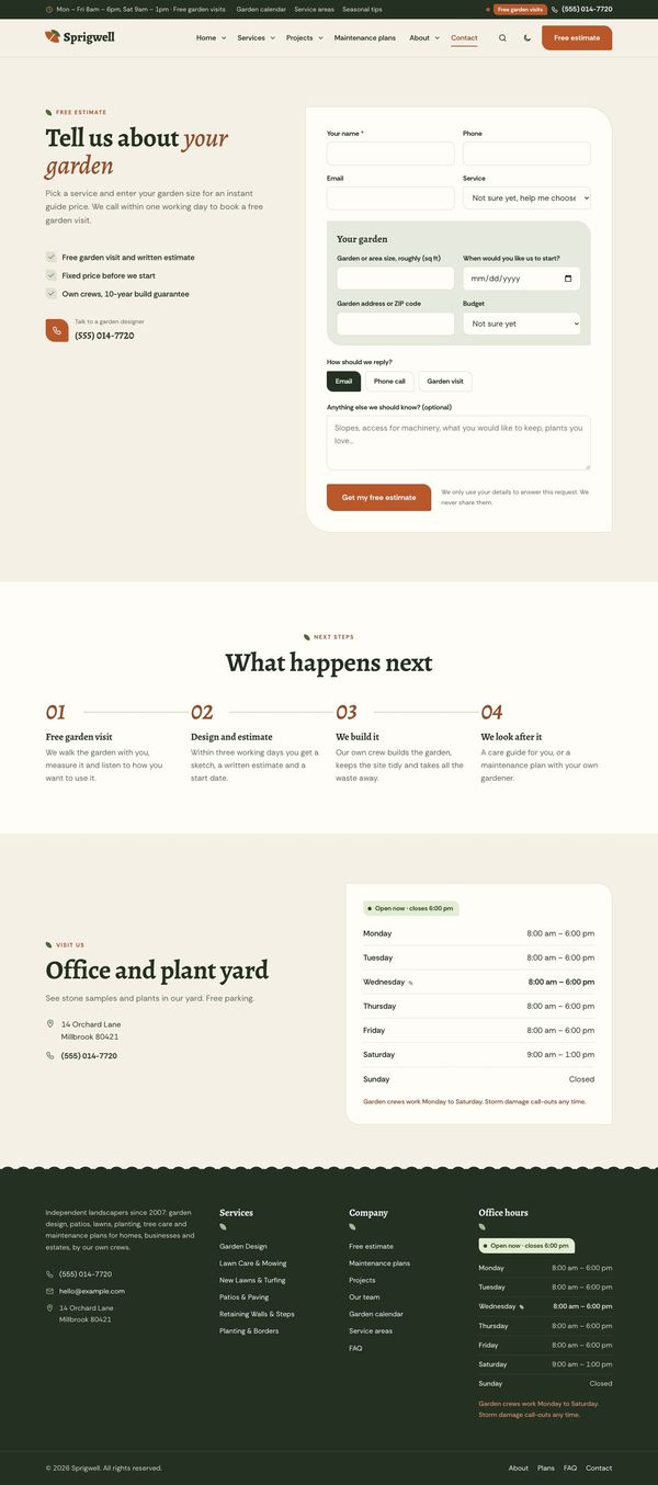 Request an estimate page