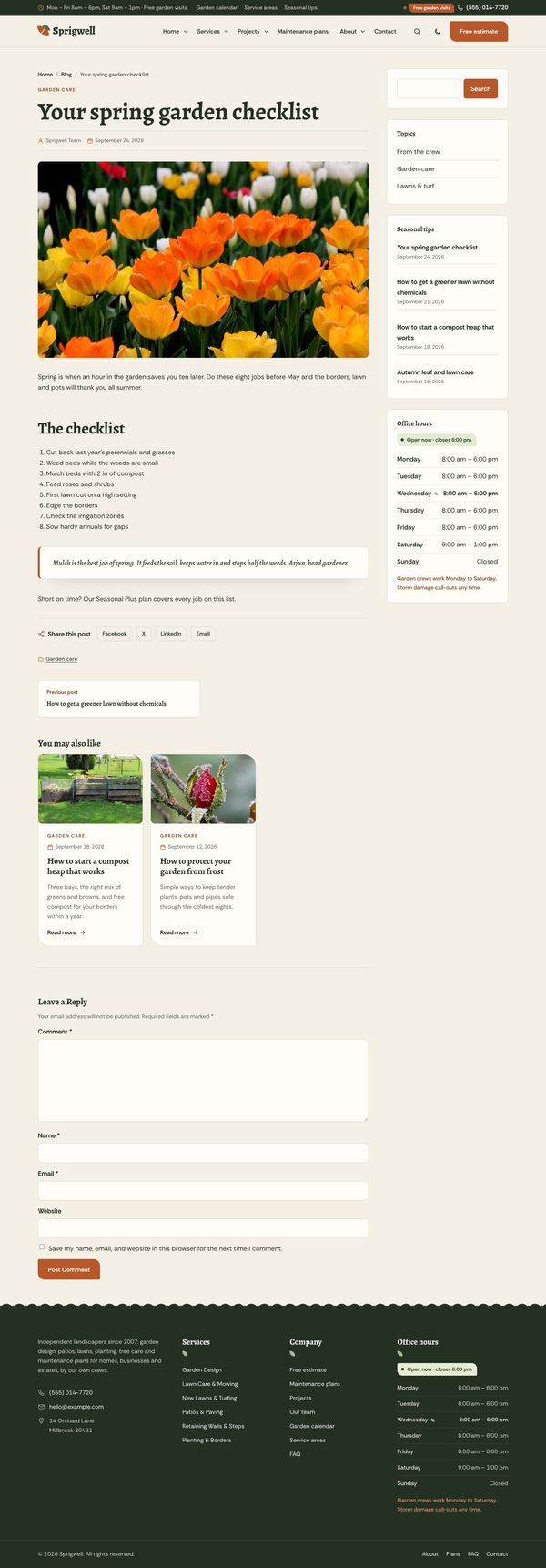 Blog post page
