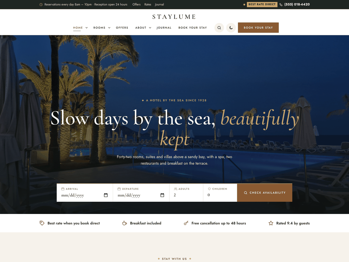 Staylume home page