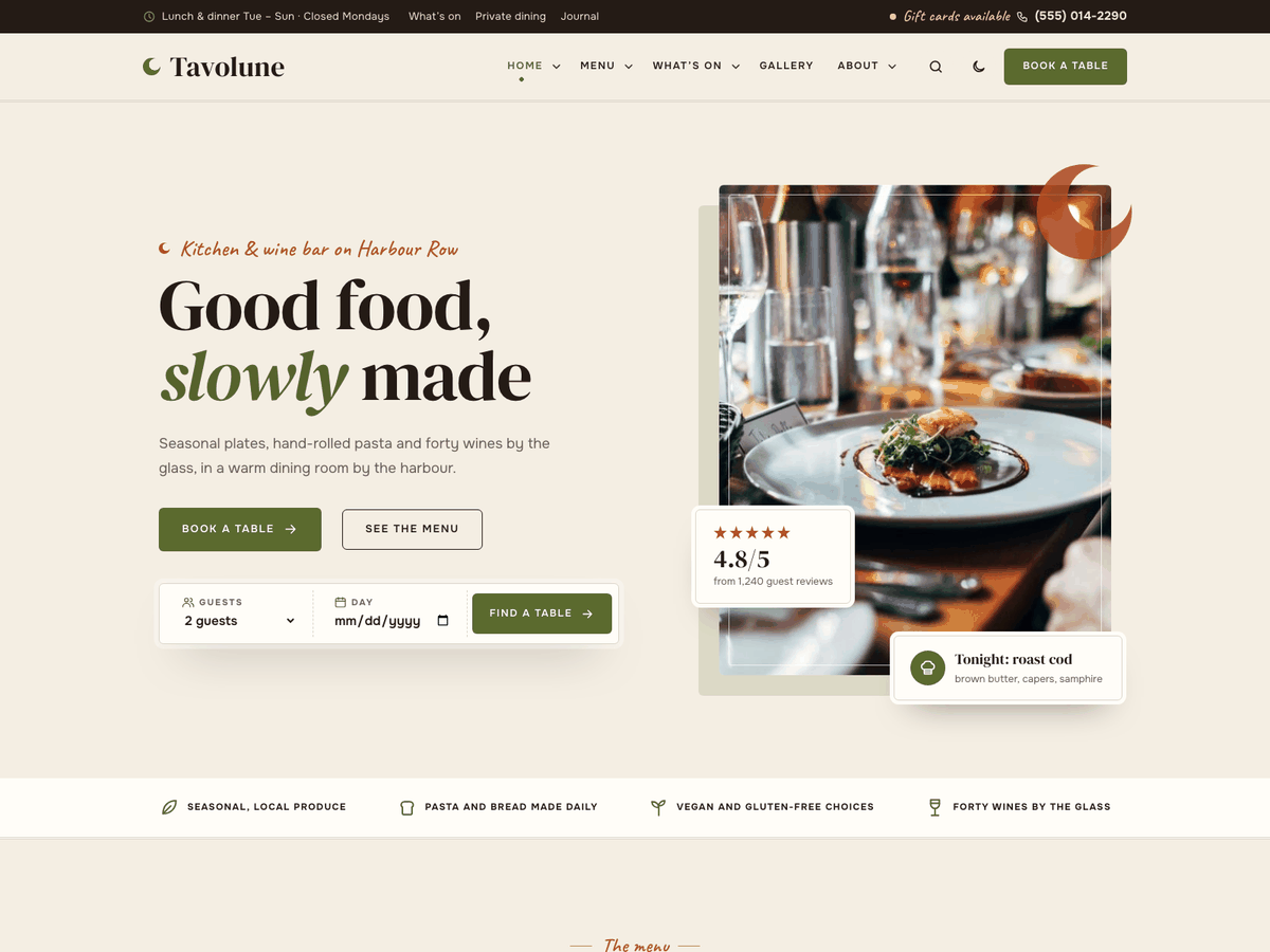 Tavolune home page