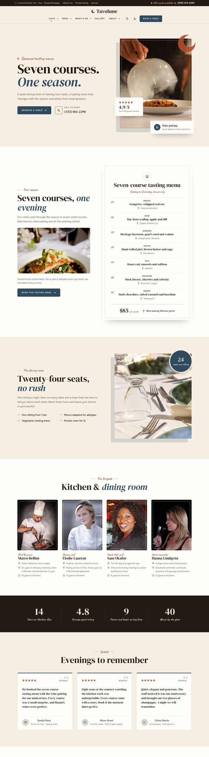 Fine dining demo home page