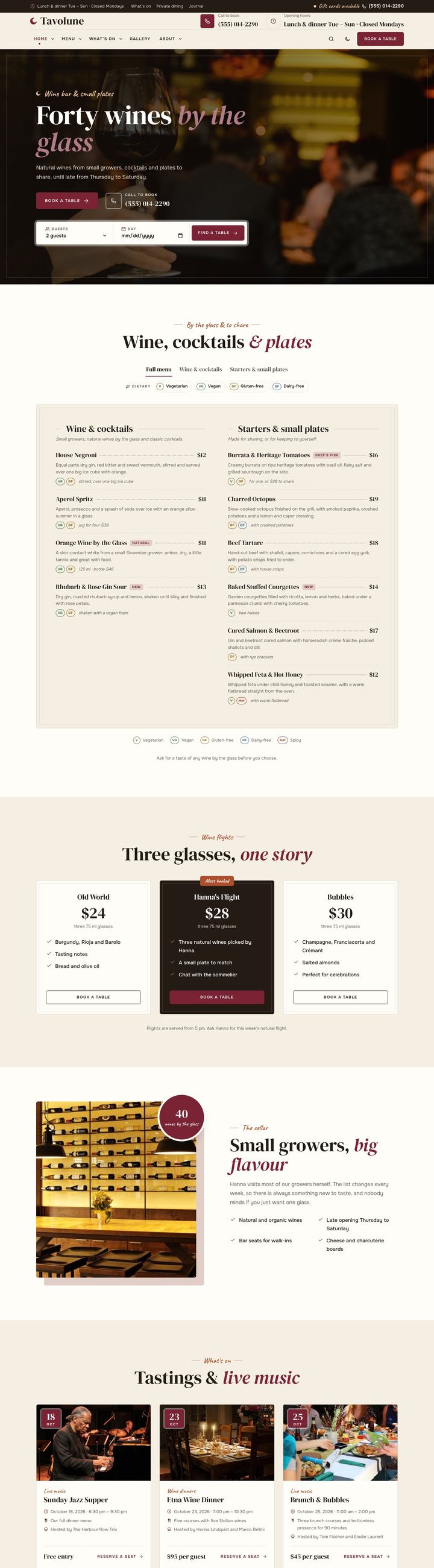 Wine bar & small plates demo home page
