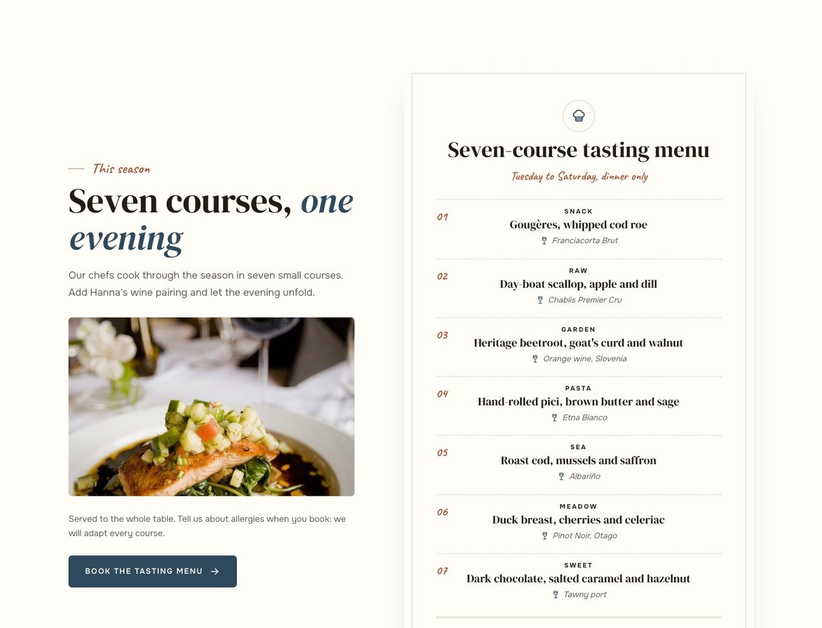 A tasting menu that sells the evening