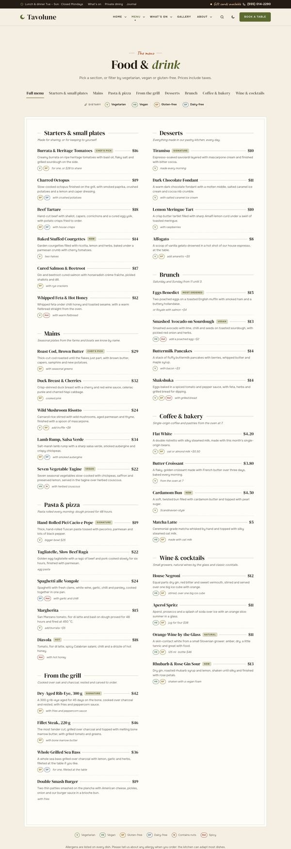 Menu page
