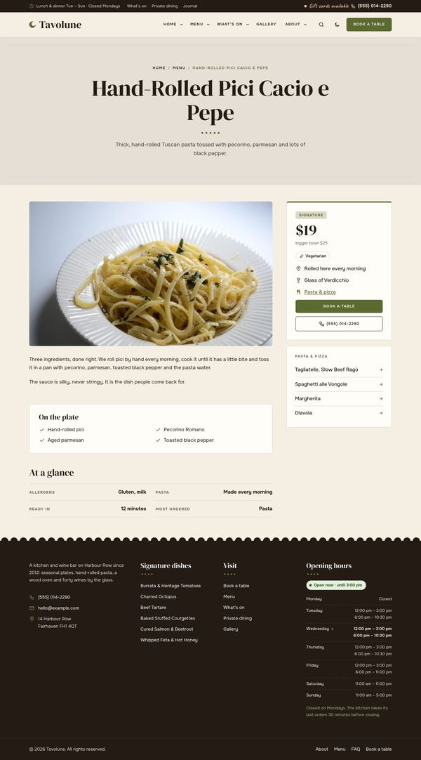 Single dish page