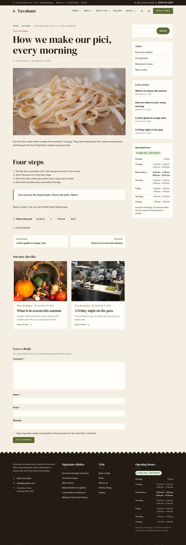 Blog post page